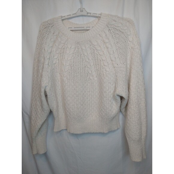 American Eagle Chunky Cable Knit Crop Sweater XL Cotton Blend Ivory Fisherman - Picture 1 of 10